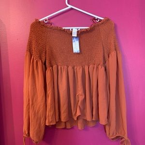Siren Orange Smocked Blouse